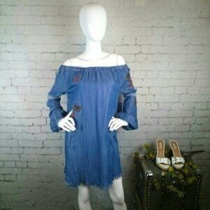 Billy T Off The Shoulder Embroidered Shift Dress Small